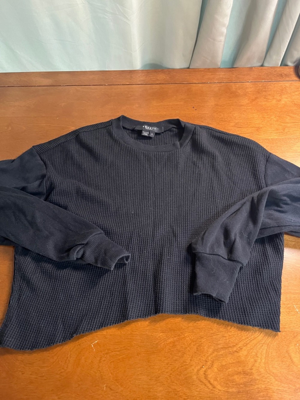 Twenty Black Waffle Knit Ribbed Cropped Tee small